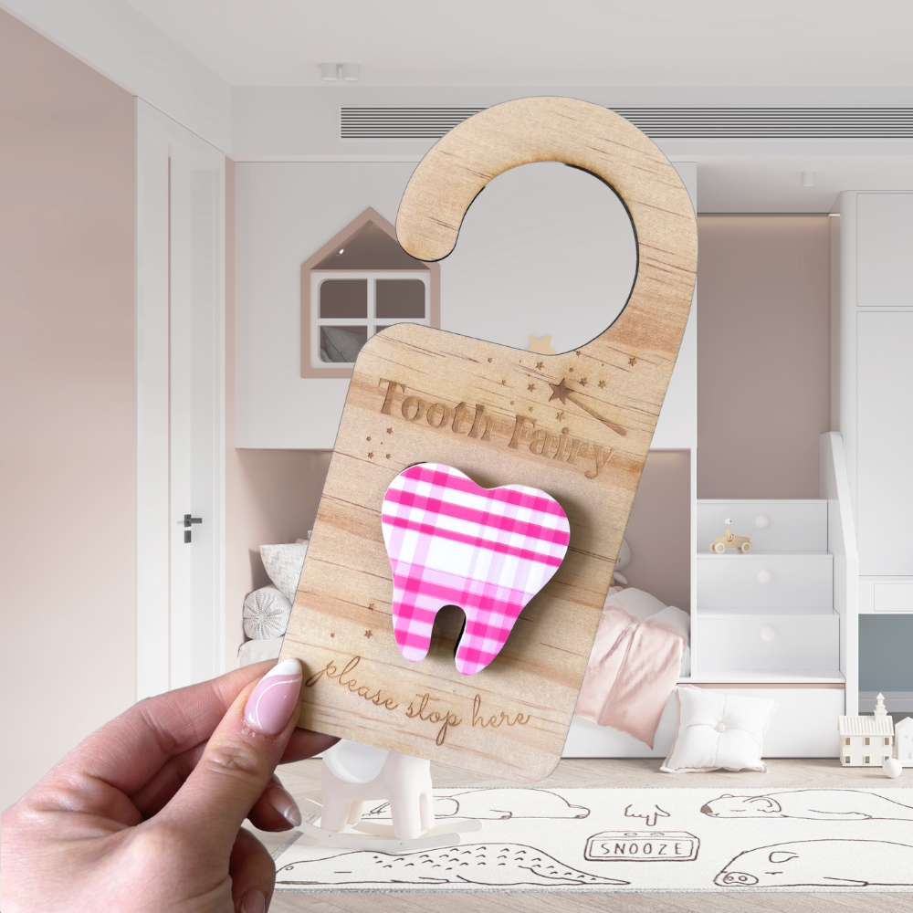 *Limited Edition* Pink Plaid Tooth Fairy Door Hanger