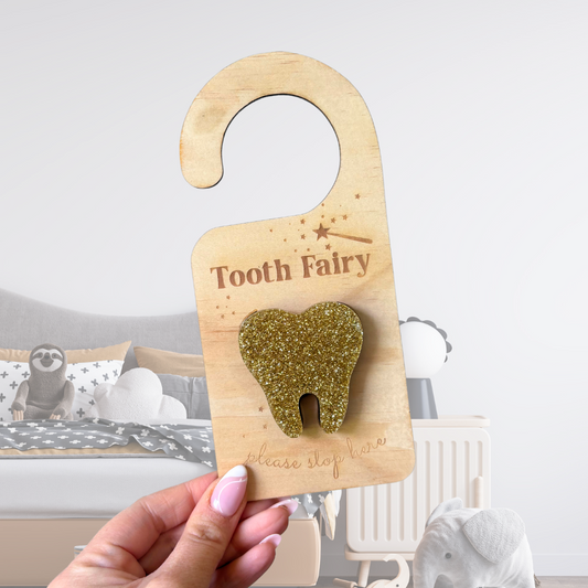 Gold Sparkle Tooth Fairy Door Hanger